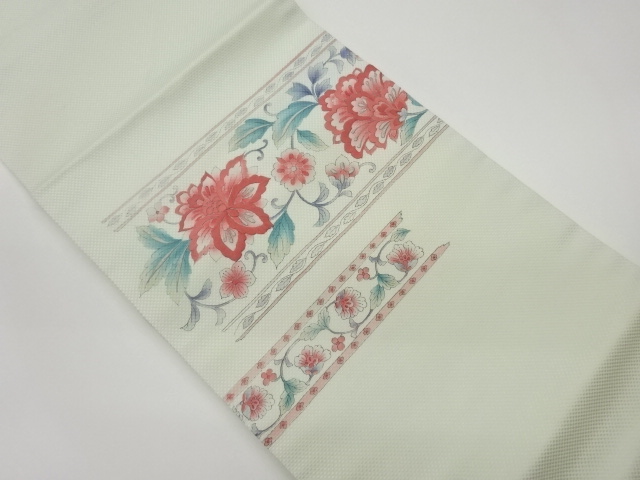 JAPANESE NAGOYA OBI / EMBROIDERY / FLOWER ARABESQUE